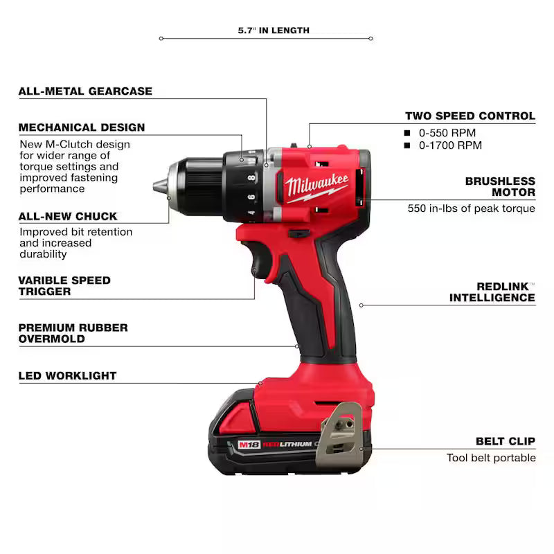 18V Brushless Cordless 1/2 in. Compact Drill/Driver Kit with Two 2.0 Ah Batteries K10673
