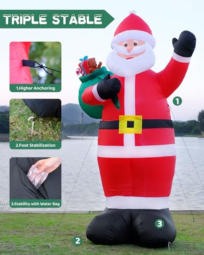 12FT Giant Christmas Inflatables LED Lighted Blow Up Santa Claus with Rotating Lights V79609