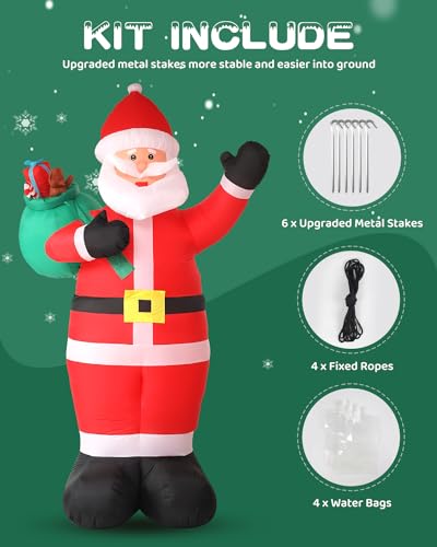 12FT Giant Christmas Inflatables LED Lighted Blow Up Santa Claus with Rotating Lights V79609