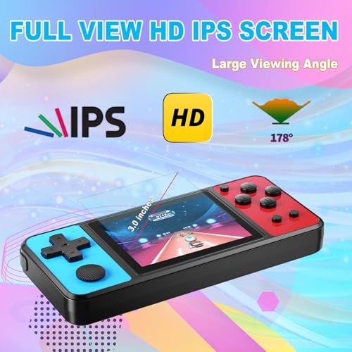 32 Bit Kids Handheld Games Preloaded 139 Video Games Portable Electronic Toys with 3.0" IPS Screen Rechargeable Battery (Blue-Red) J47408