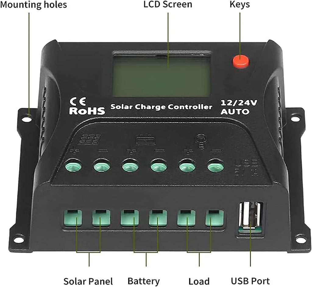 100 Watt 12 Volt Monocrystalline Solar Panel Kit with 10A PWM Charge Controller S6525
