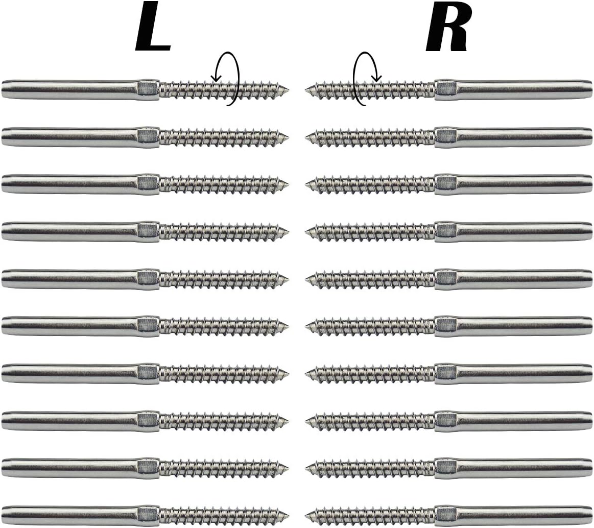 20Pack 1/8 Swage Lag Screws Left & Right Cable Railing Hardware Kit T316 Stainless Steel L91955