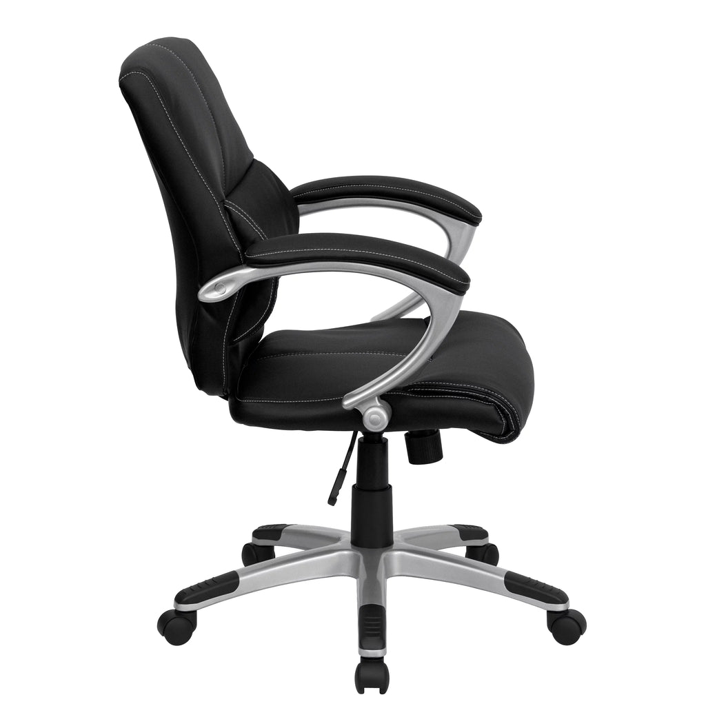 Black LeatherSoft Mid-Back Swivel Office Chair with Arms T684