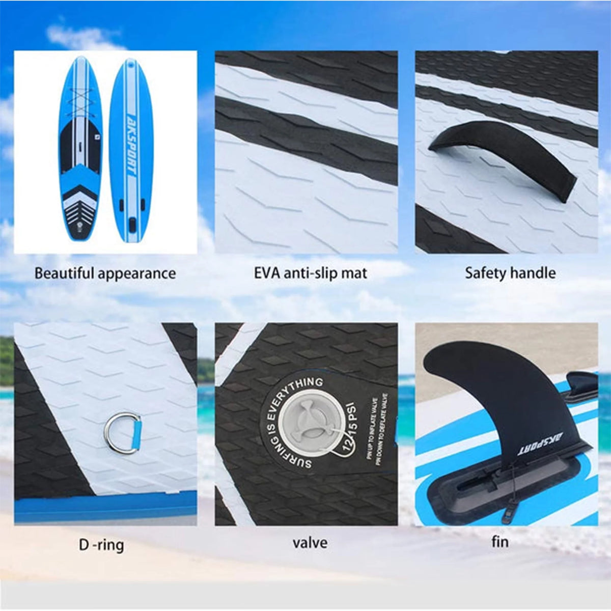 10'6x32x6 Inflatable Stand Up Paddle Board Kit Blue U367176