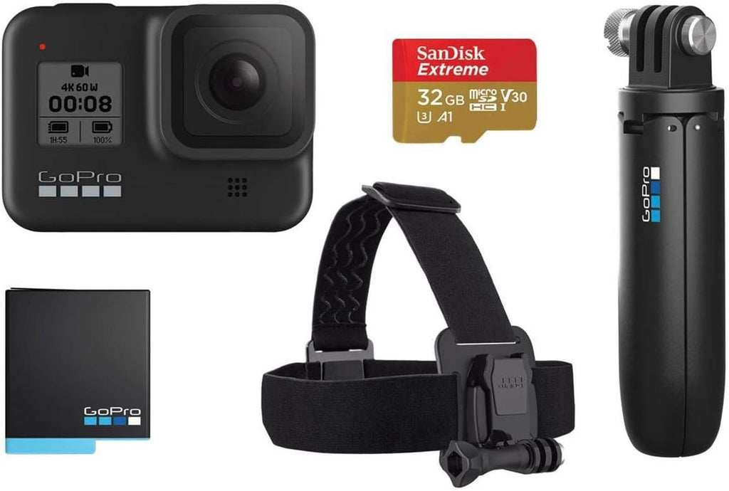 HERO8 Black Camera with Shorty, Head Strap, 32GB SD Card, 2 Rechargeable Batteries I7029