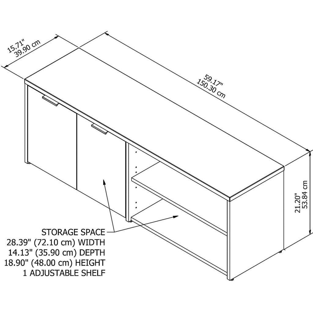 Storm Gray White Low Storage Cabinet with Doors and Shelves B140
