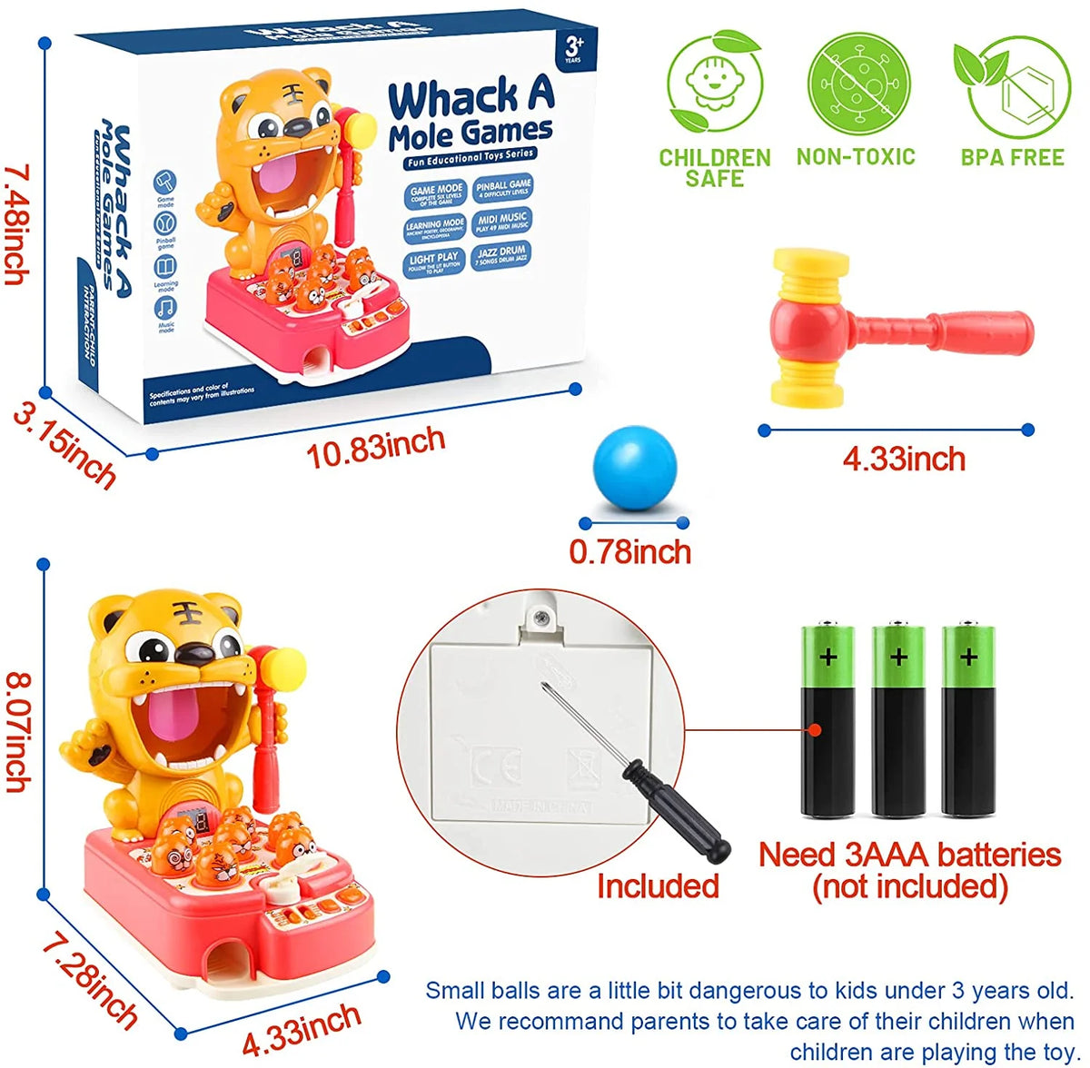 Pink Whack A Tiger Mole Game with 2 Soft Hammers M54563