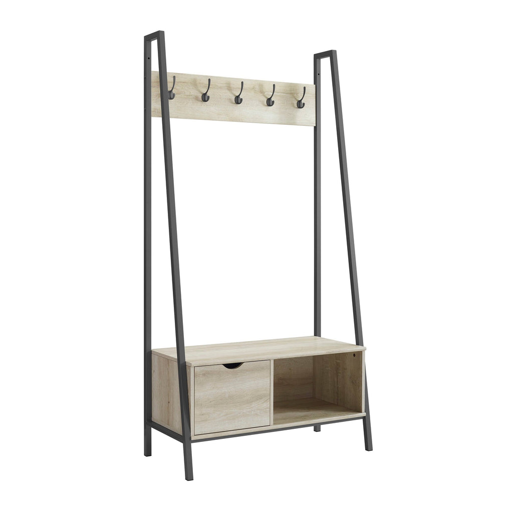 White Oak Hall Tree with Storage Drawer F716
