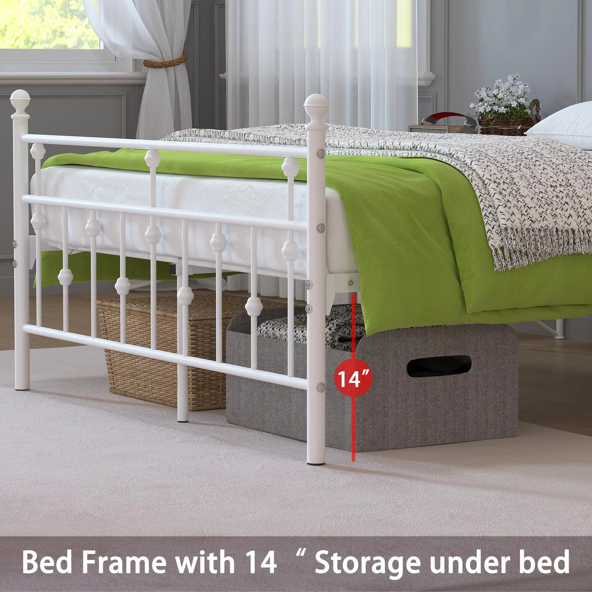 White Full Size Metal Platform Bed Frame with Headboard V146093