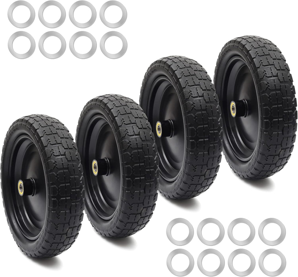 13'' Solid Polyurethane Flat-Free Tire and Wheel Assemblies 4-Pack H475564