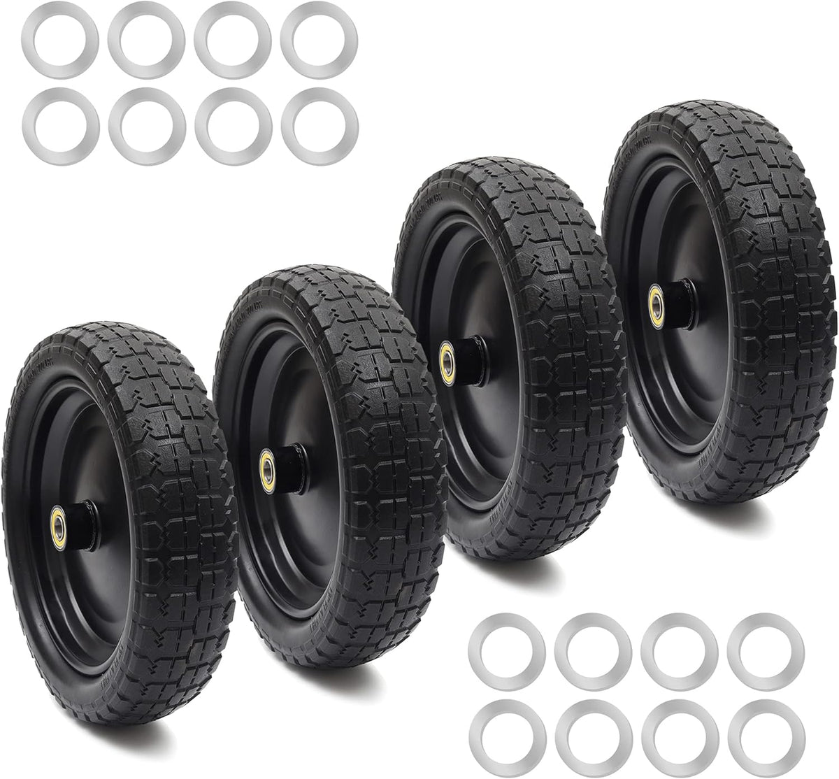 13'' Solid Polyurethane Flat-Free Tire and Wheel Assemblies 4-Pack H475564
