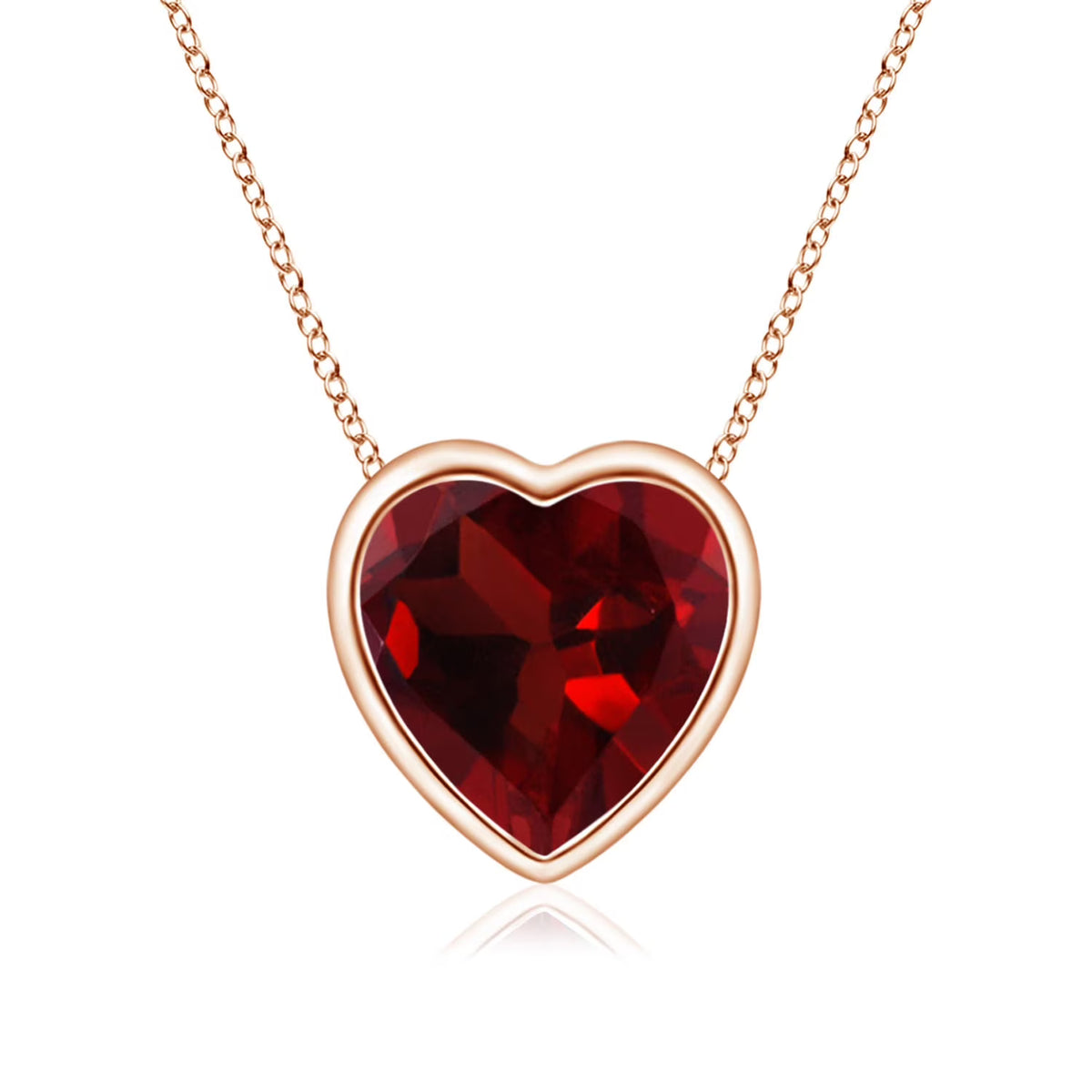 14K Rose Gold Garnet Heart Pendant Necklace P1910