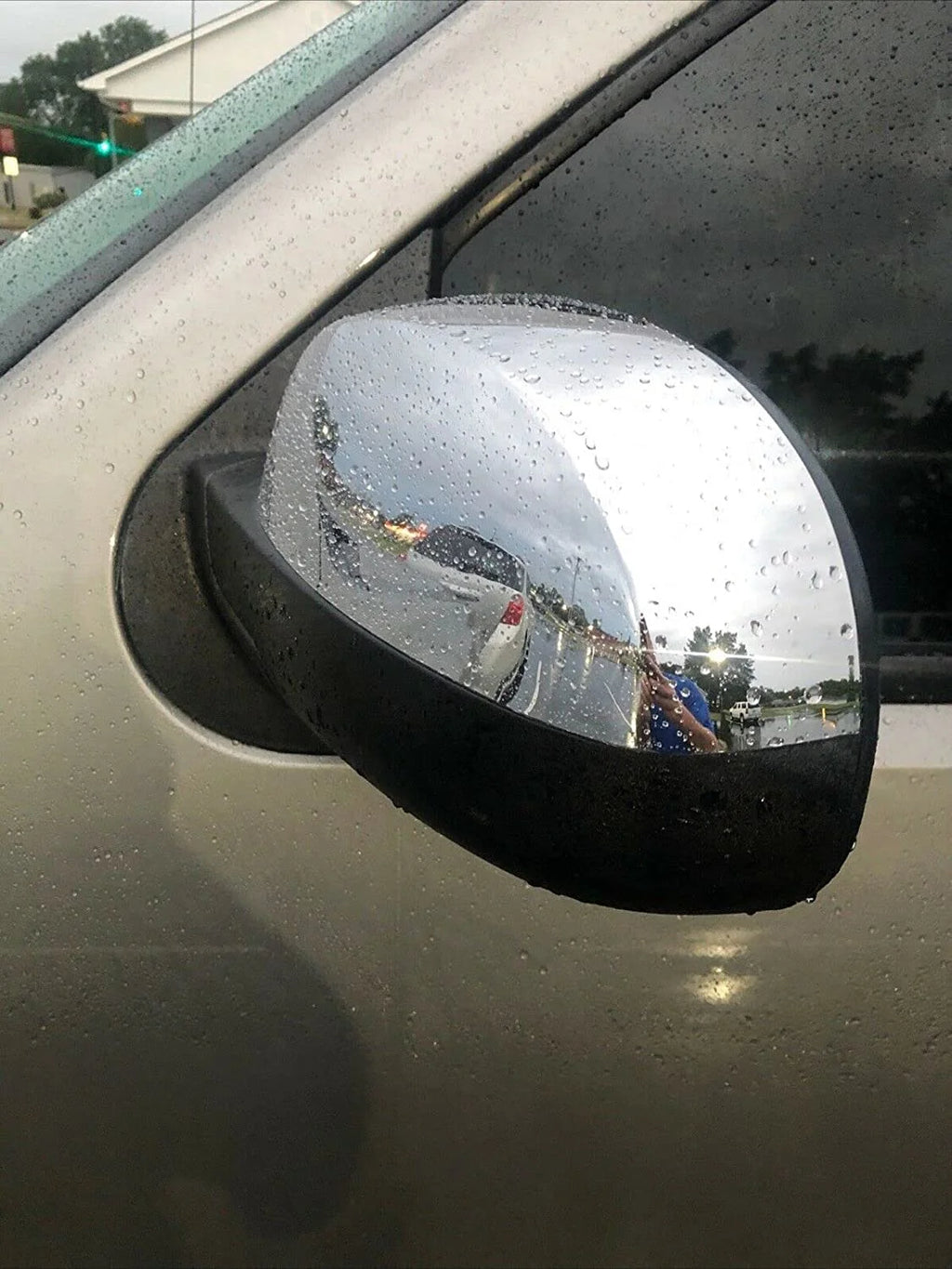 Pair Chrome Side View Upper Mirror Top Half Caps W8535