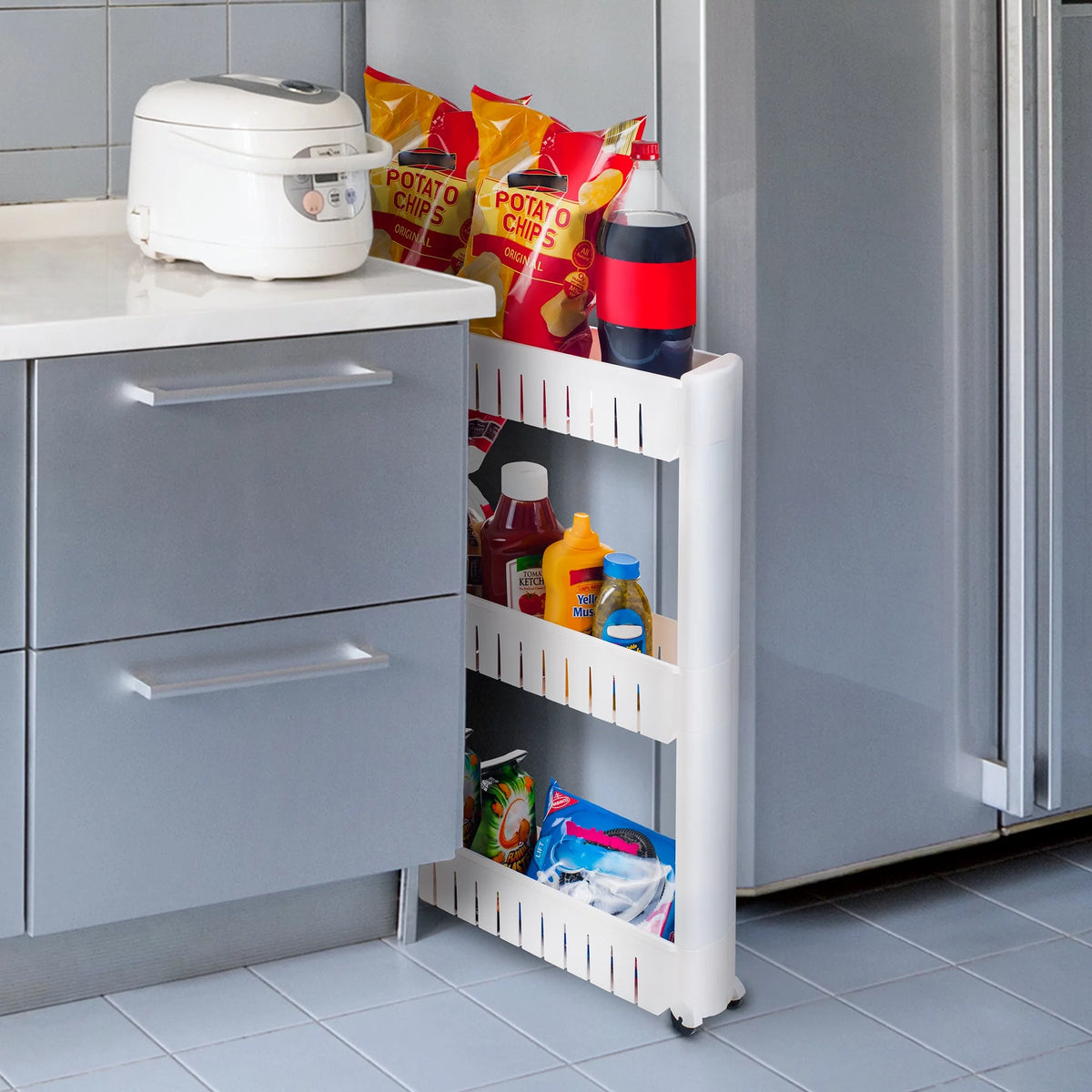 Portable Plastic Shelving Unit Organizer with 3 Storage Baskets U75445