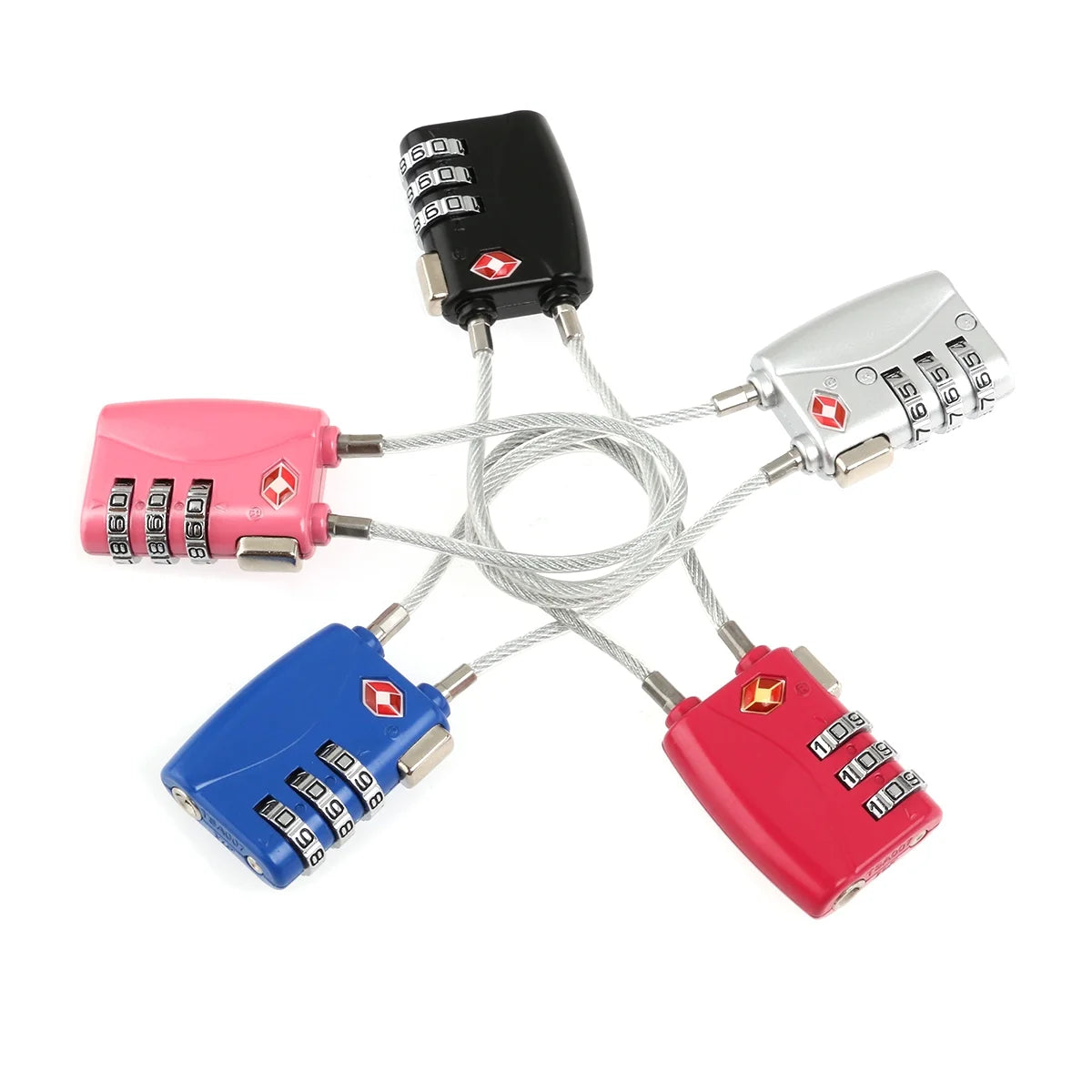 4pcs Portable TSA Approved Security Cable Luggage Lock Padlock (Black) N5187