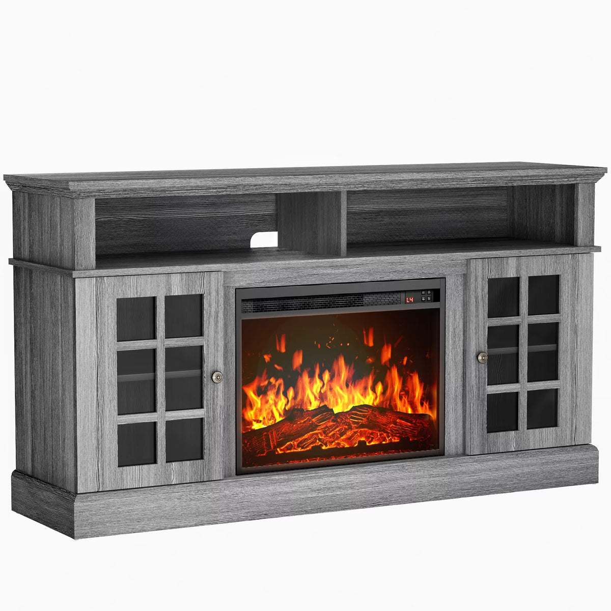 1400W Electric Fireplace TV Stand with Adjustable Shelves, Grey R16966