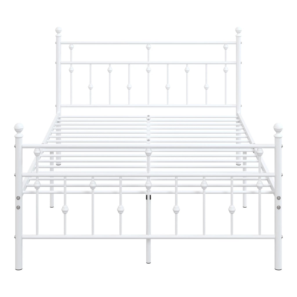 White Full Size Metal Platform Bed Frame with Headboard V146093