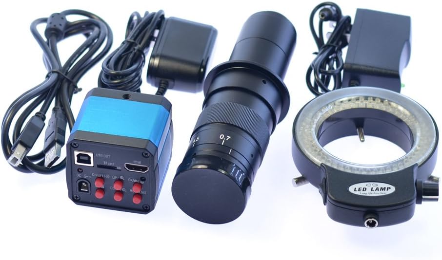 14MP HDMI USB Digital Microscope Camera Set with Boom Stand, C-Mount Lens, LED Light, 8 inch HDMI LCD Monitor A124193