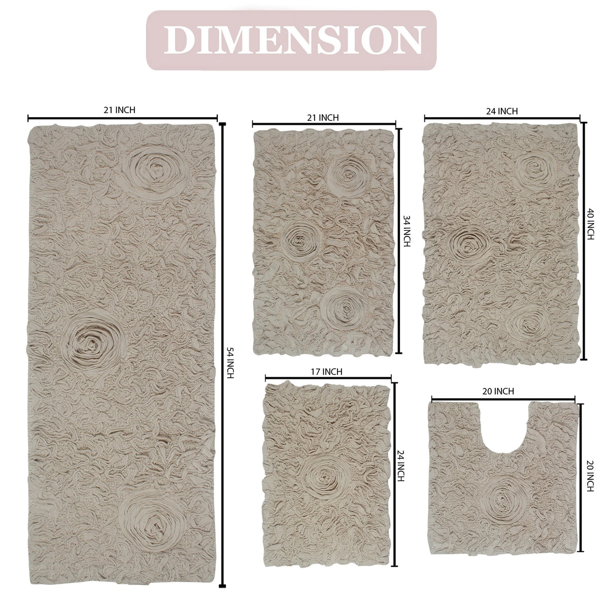 100% Cotton Tufted Bath Rugs 5 Piece Set with Runner Q46514