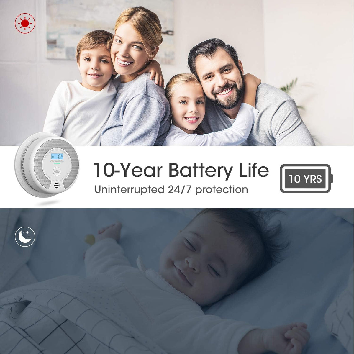 10-Year Battery Combination Smoke Carbon Monoxide Detector Alarm T103