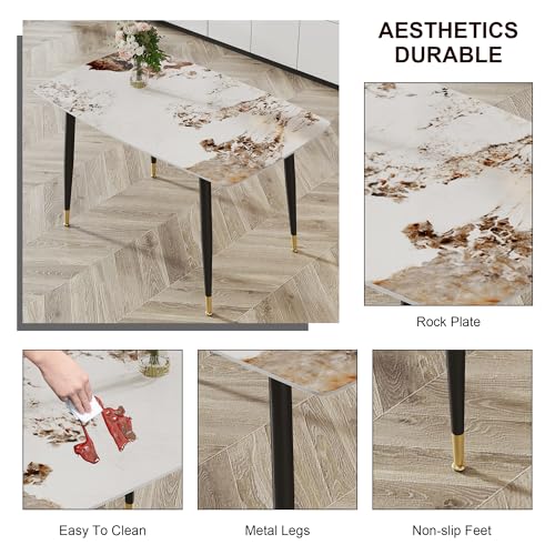 50" Oval White Sintered Stone Dining Table with Metal Legs Z31669