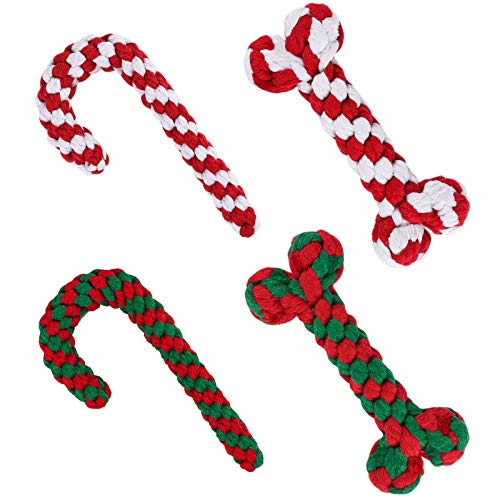 4 Pack Christmas Dog Rope Toys Candy Cane and Bone Shape K882