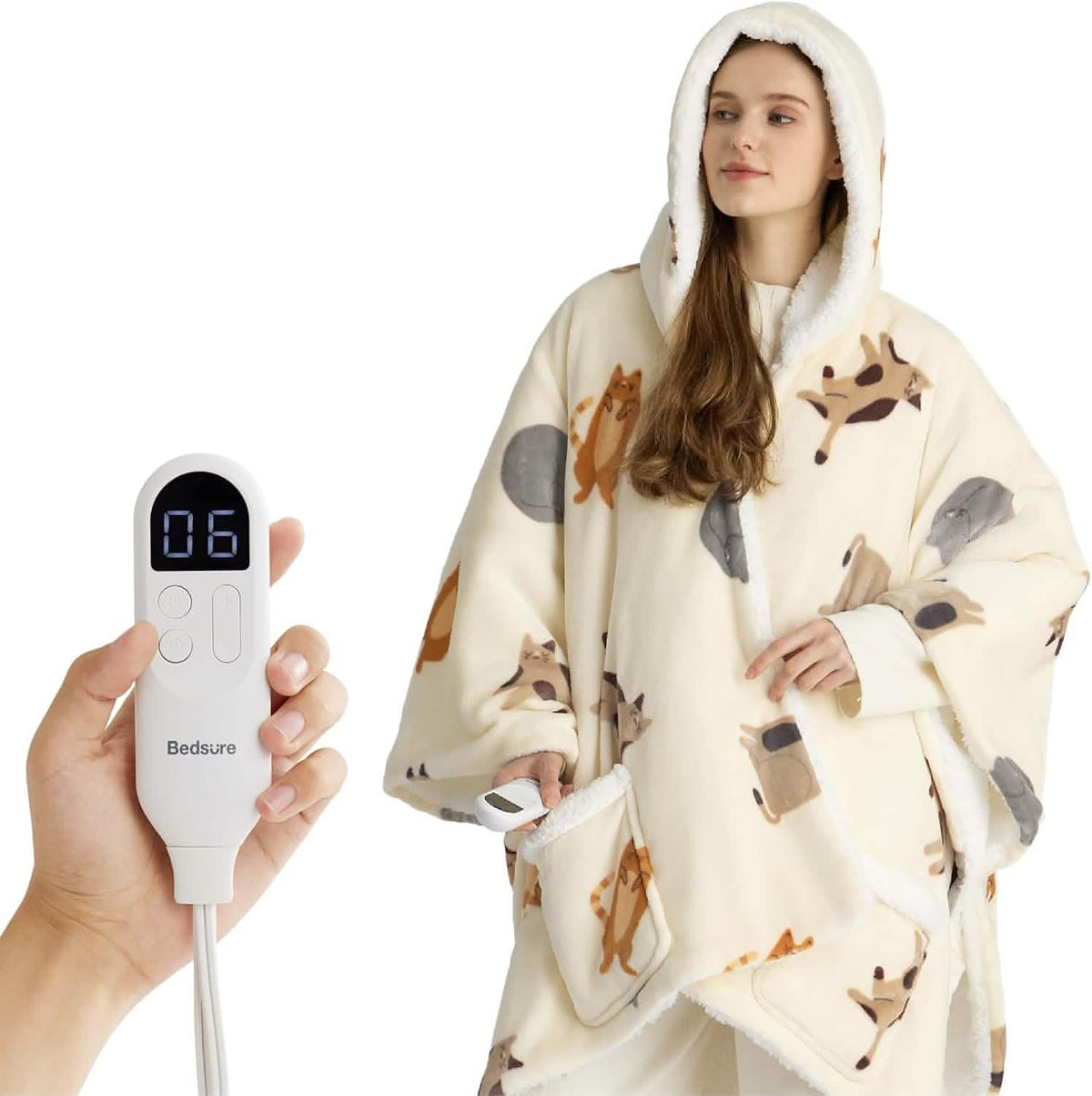 Heated Sherpa Fleece Blanket Hoodie Z306324