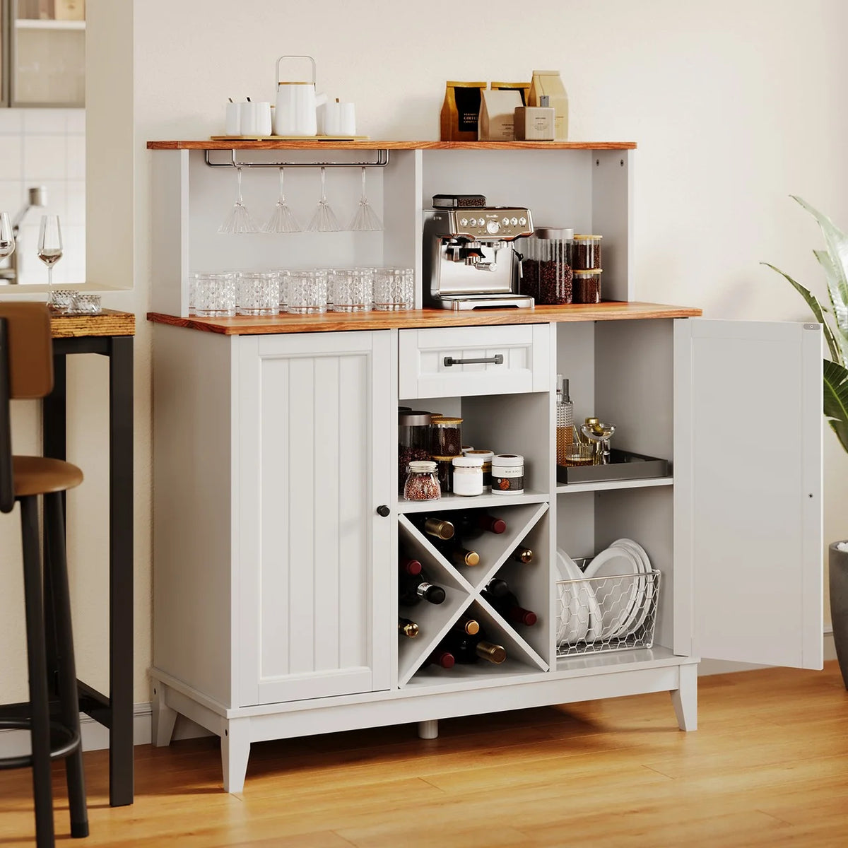 Farmhouse Bar Cabinet with Wine Rack and Goblet Holder K206793