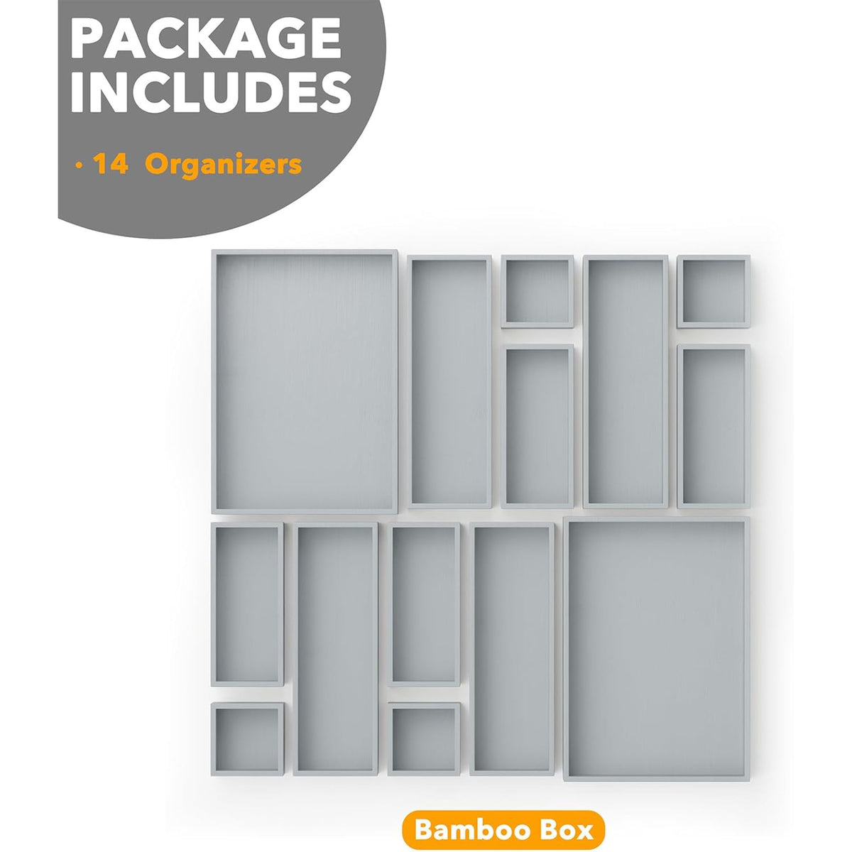 14-Piece Bamboo Drawer Organizer Storage Boxes Set L4889