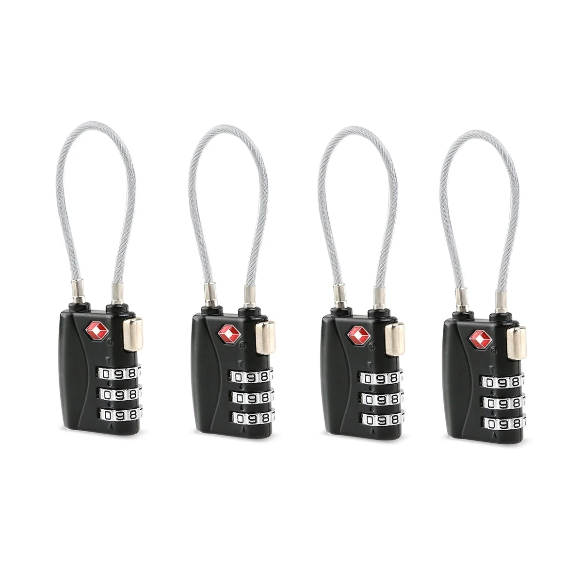 4pcs Portable TSA Approved Security Cable Luggage Lock Padlock (Black) N5187