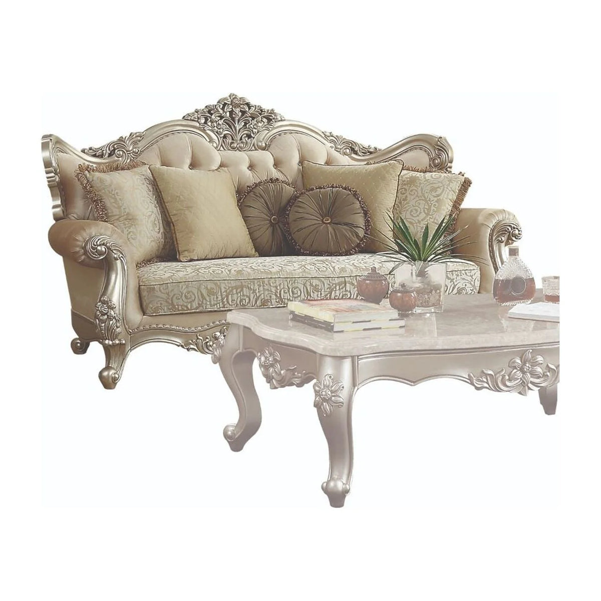 Champagne Gold Tufted Sofa with 7 Pillows K8688
