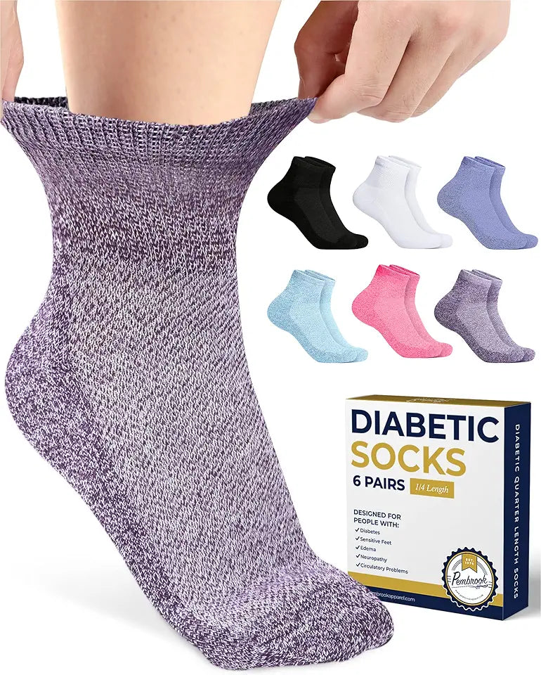 Ankle Diabetic Socks for Women & Men 6 Pairs Wide Non Binding Quarter Length A377841