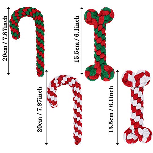 4 Pack Christmas Dog Rope Toys Candy Cane and Bone Shape K882