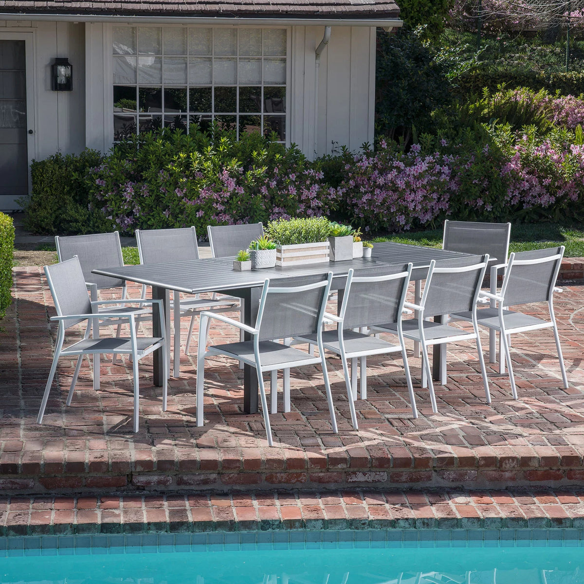 11-Piece Expandable Dining Set with 10 Sling Chairs and Table B9052