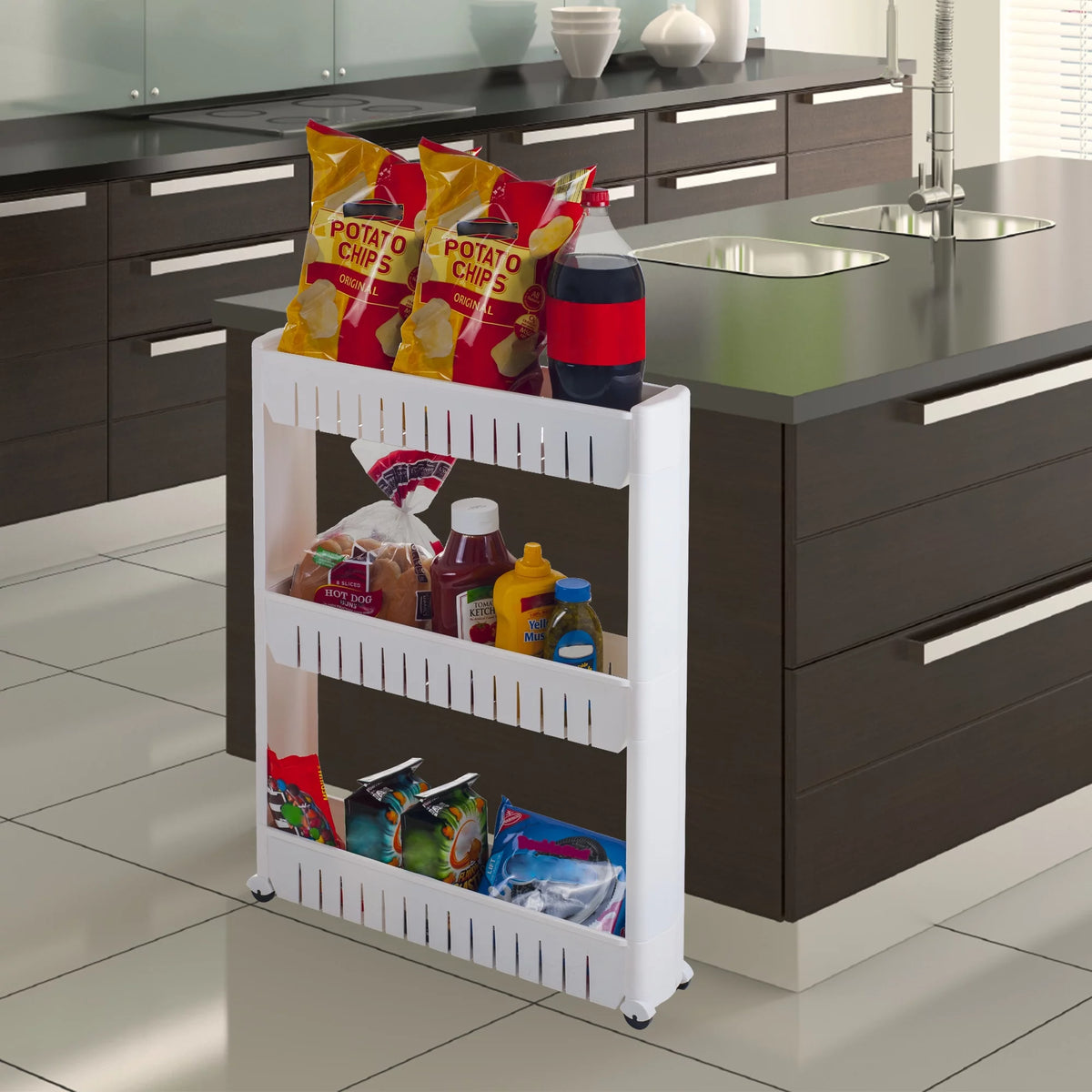 Portable Plastic Shelving Unit Organizer with 3 Storage Baskets U75445