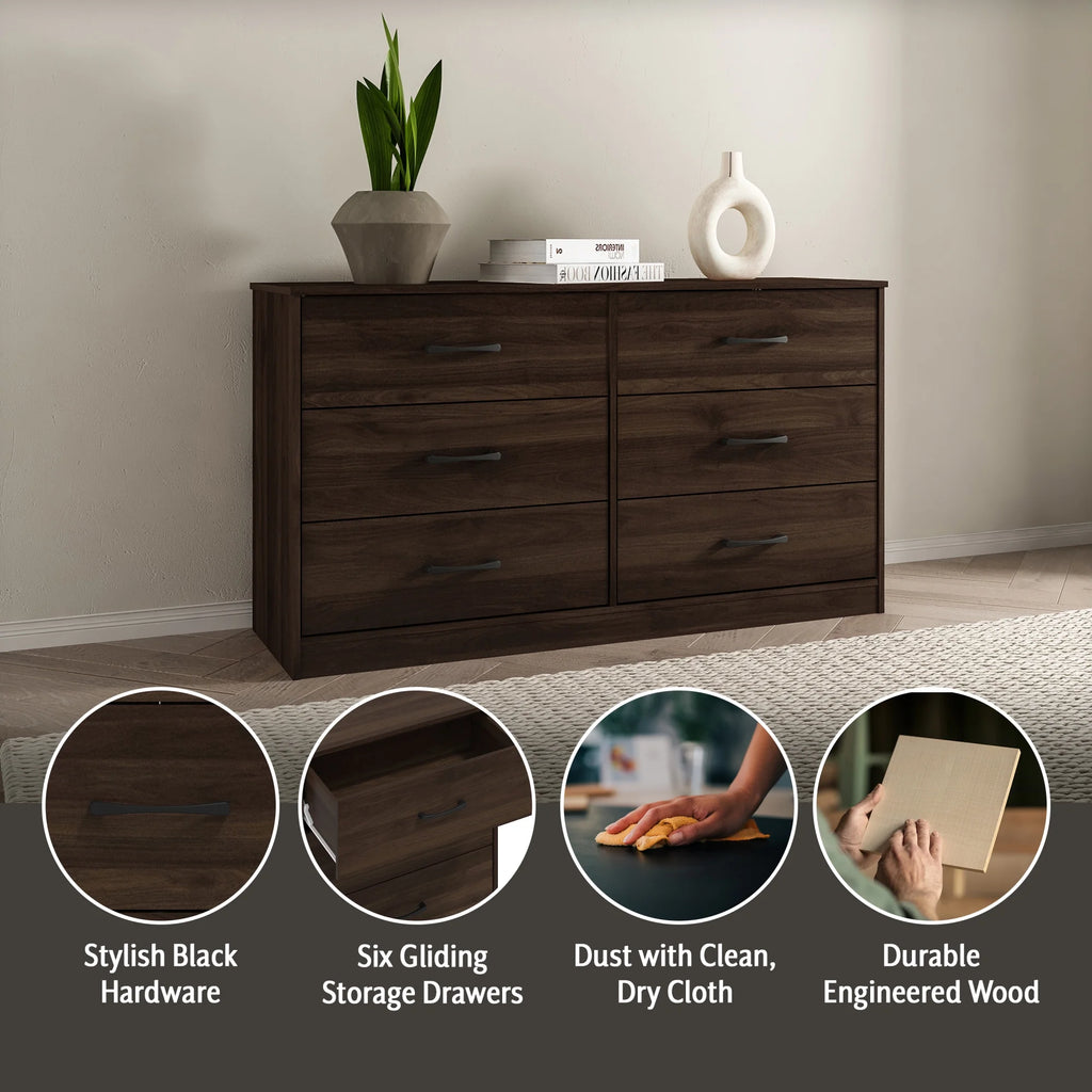 6 Drawer Dark Walnut Dresser B932