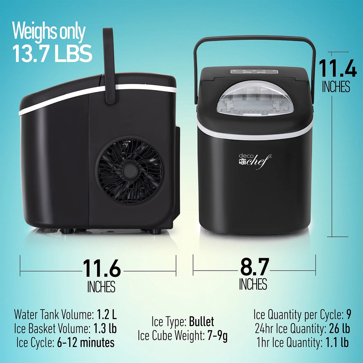 Compact Countertop Ice Maker, 26LBs in 24HRs, Black U7238