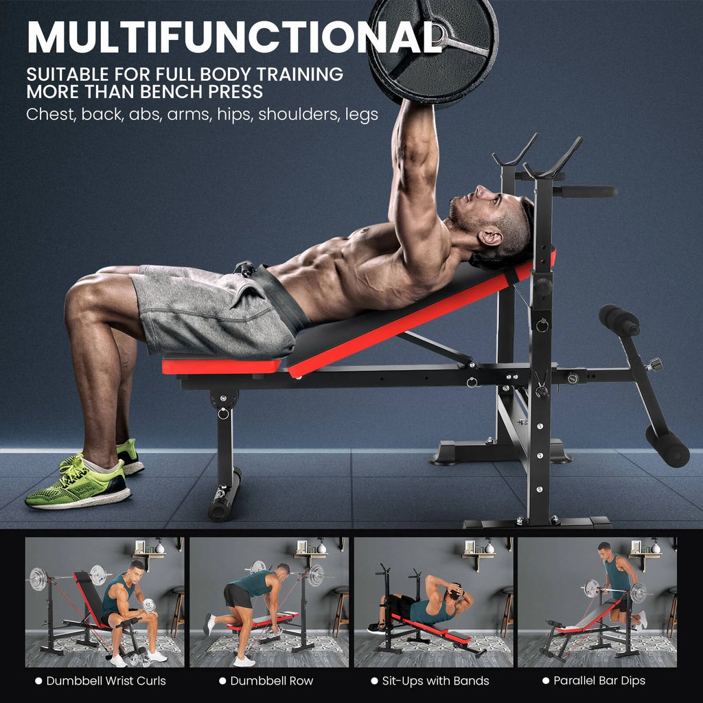 Adjustable Weight Bench Set with Barbell Rack W719