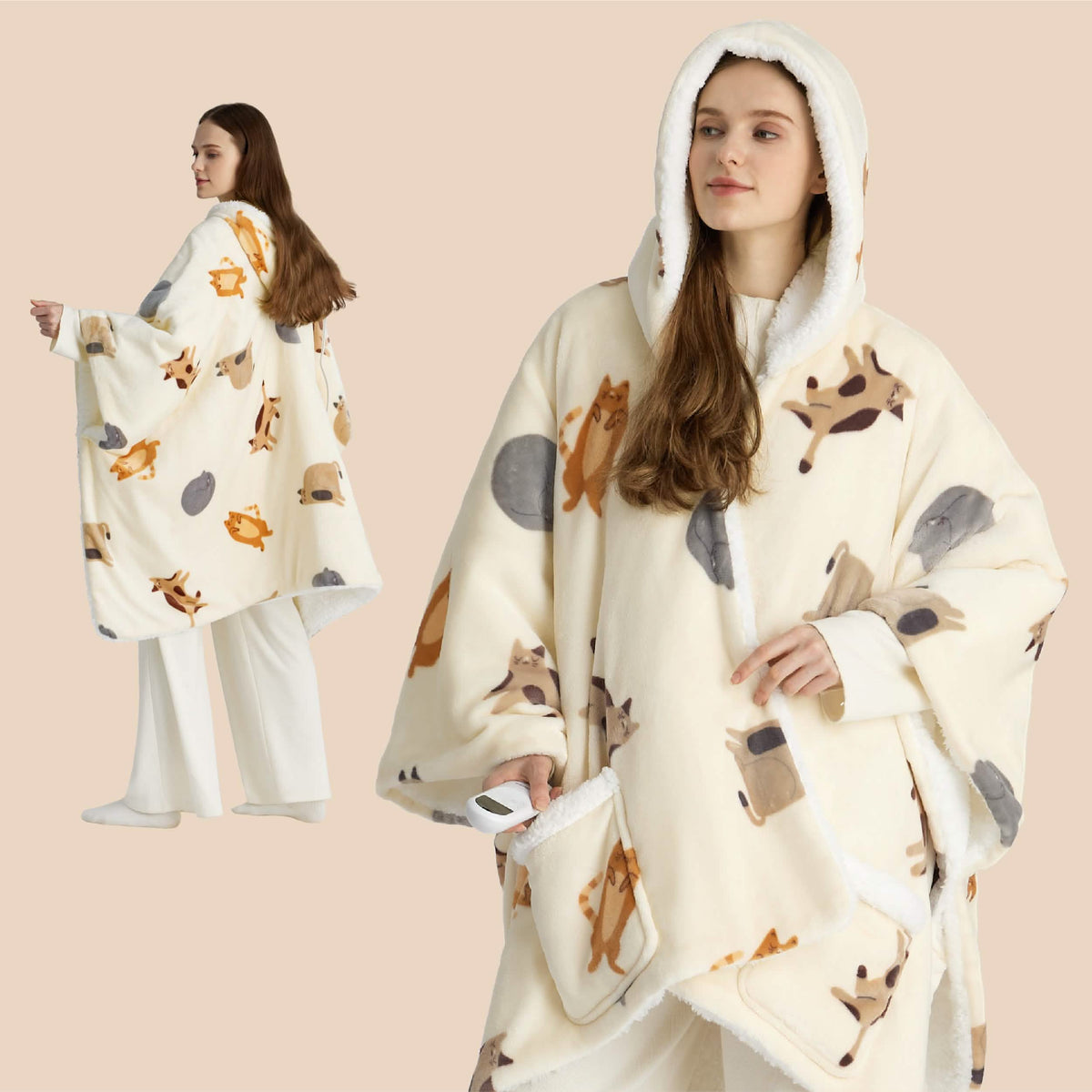 Heated Sherpa Fleece Blanket Hoodie Z306324