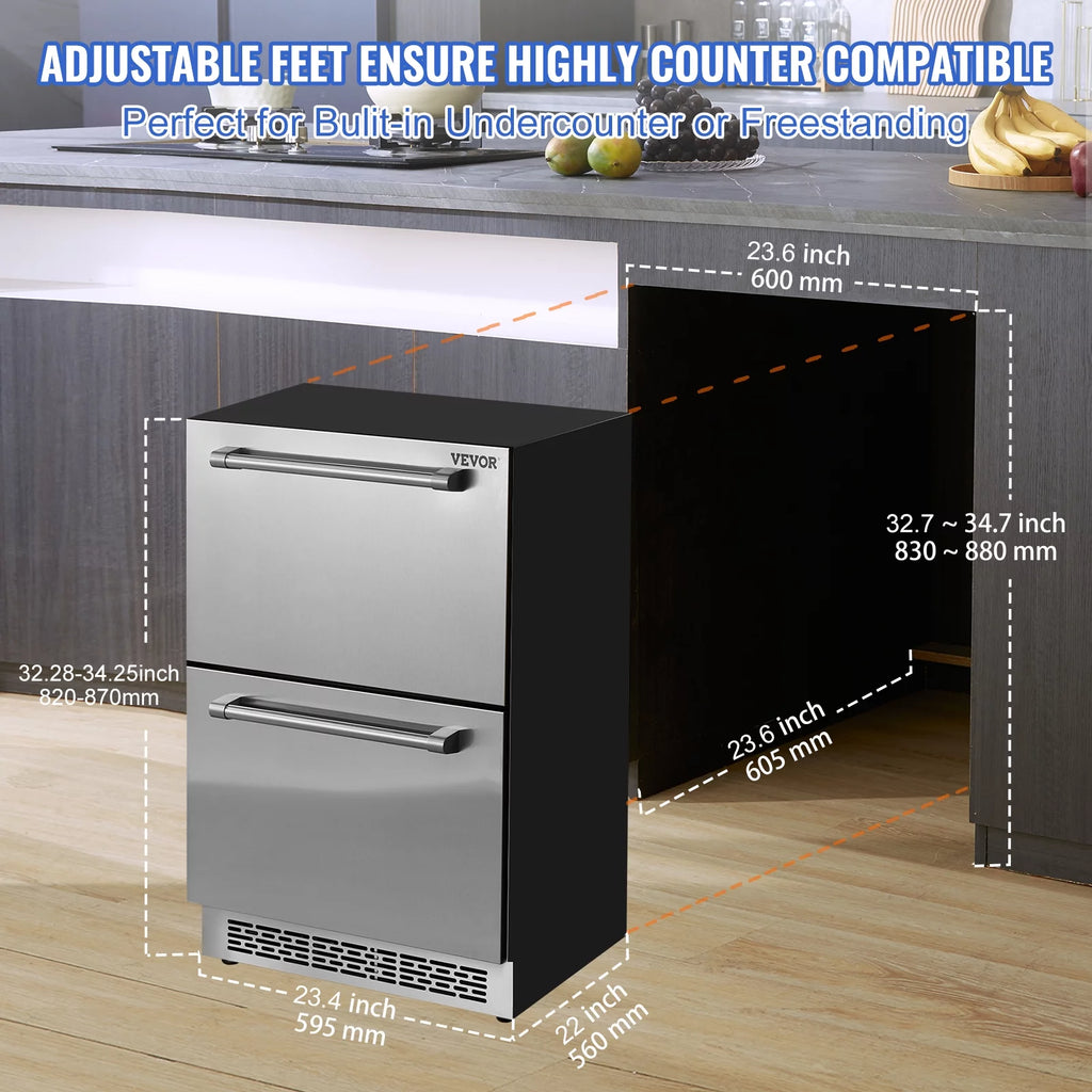 24 2 Drawer Stainless Steel Undercounter Refrigerator Q681