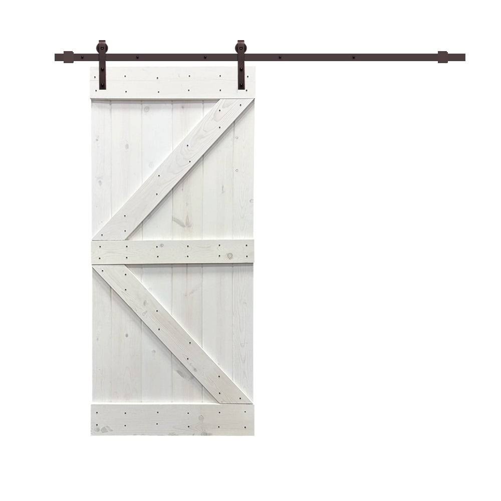 White Stained Wood Sliding Barn Door with Hardware Kit X7778