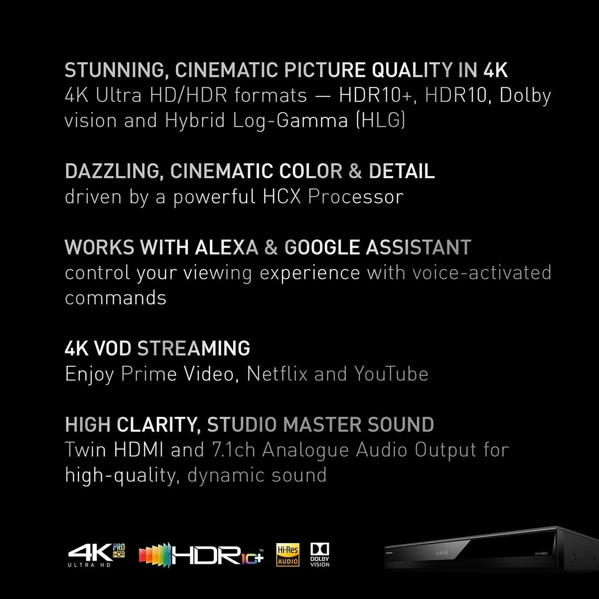 4K Blu Ray Player with Dolby Vision and HDR10+ Ultra HD Premium Video Playback U72513