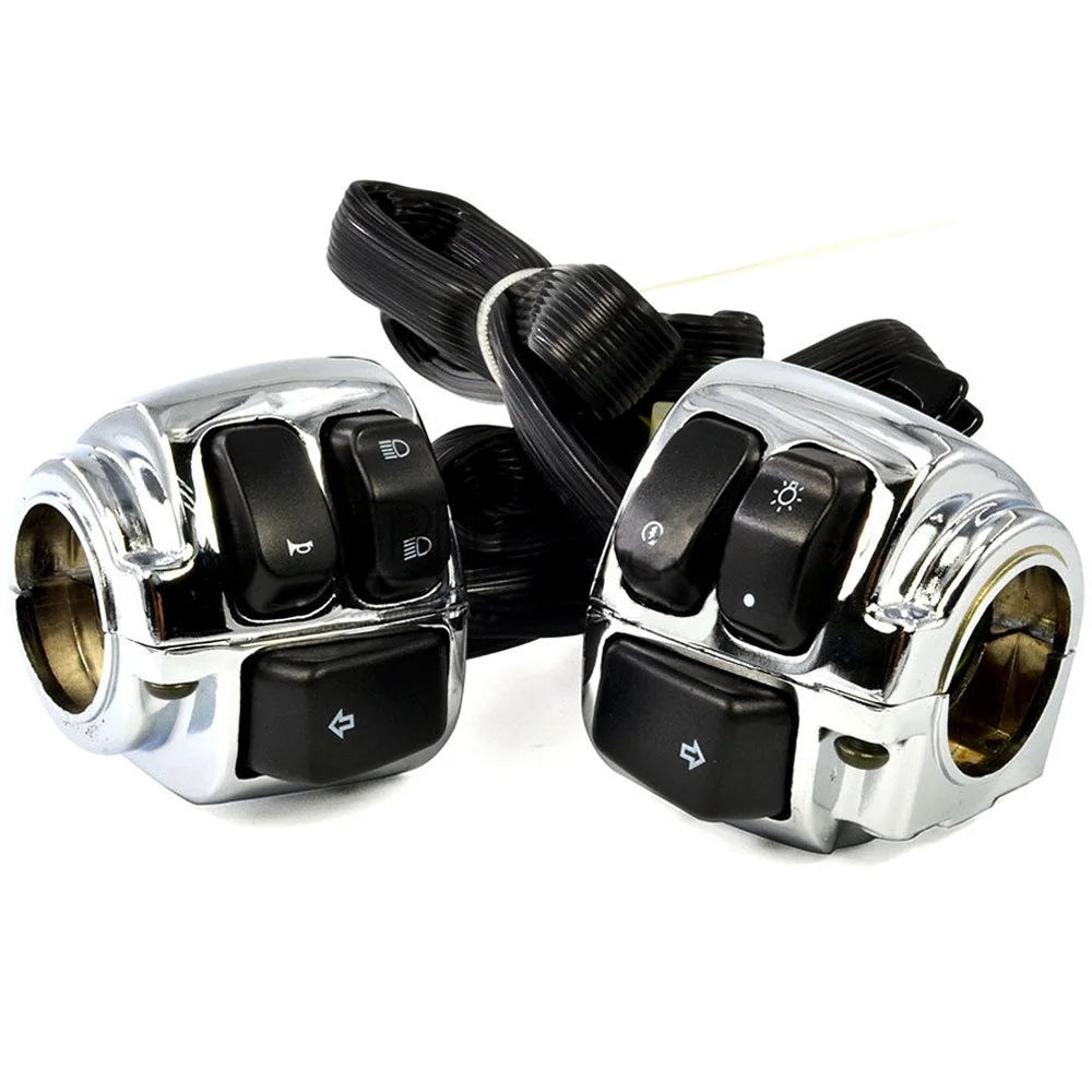 1" Chrome Handlebar Switches Control Horn On/Off Kit Brake Clutch Hand Levers Black CNC Hand Grips E679798