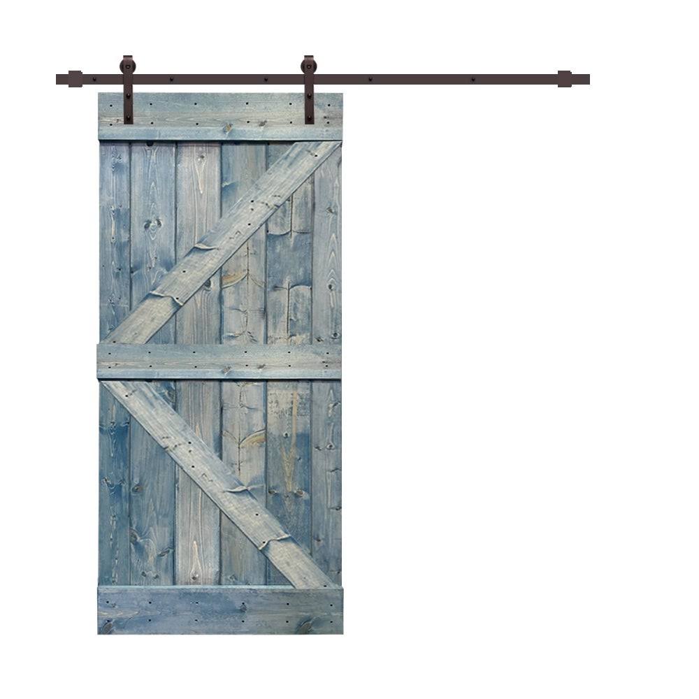 White Stained Wood Sliding Barn Door with Hardware Kit X7778