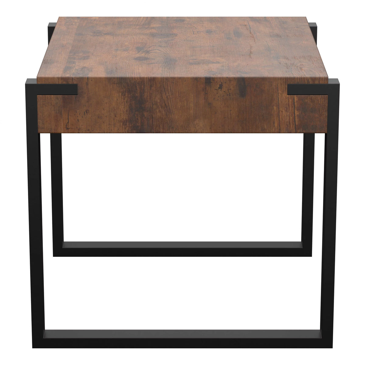 Dark Rustic Wood Black Metal Legs Side Table W550