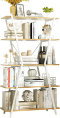 5 Tier White Wood and Metal Bookshelf W8147