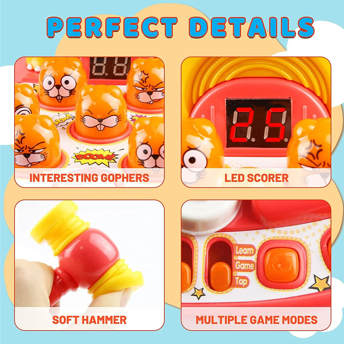 Pink Whack A Tiger Mole Game with 2 Soft Hammers M54563