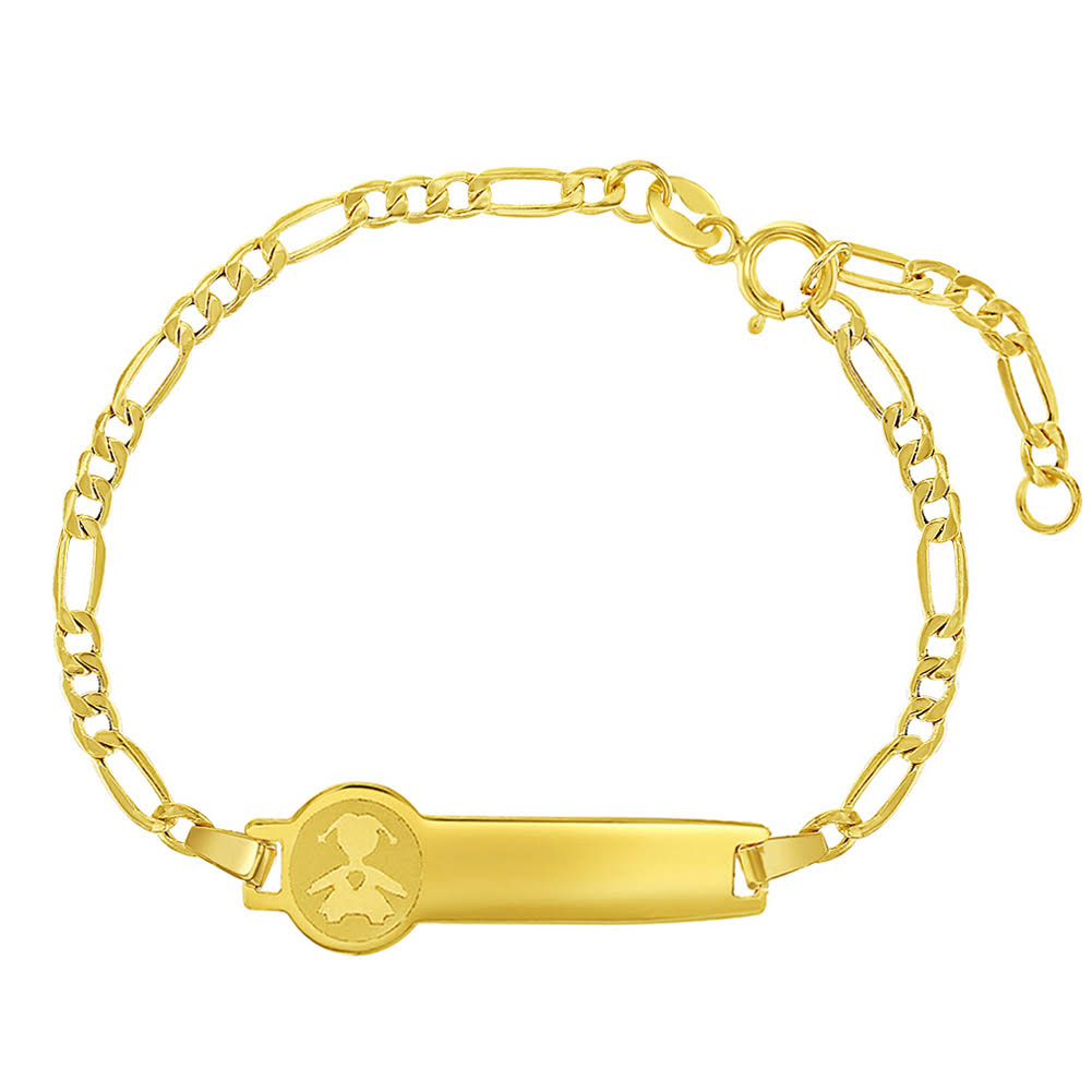 14K Yellow Gold Adjustable 6 Identification Tag Figaro Chain Bracelets B468362