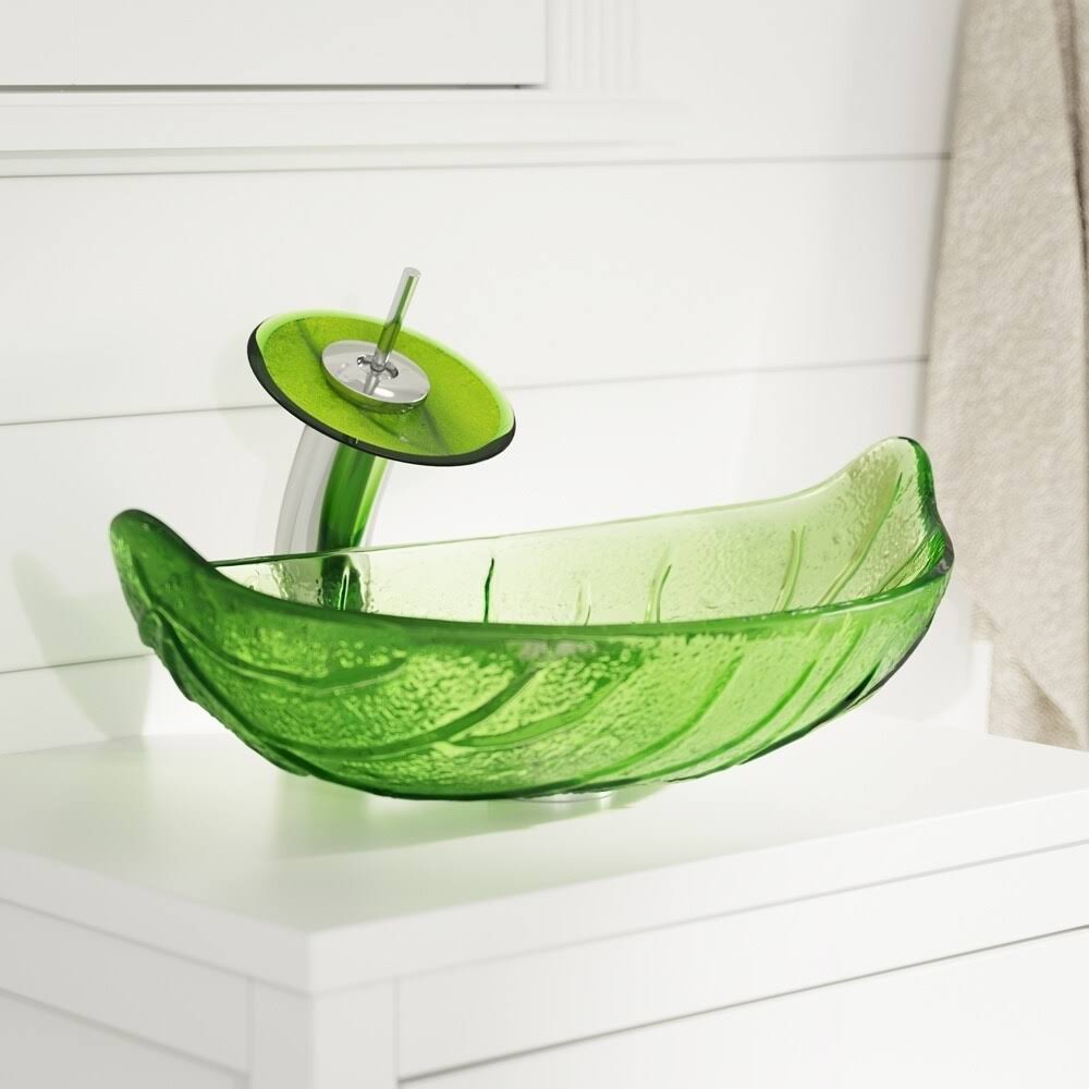 Green Coloured Glass Leaf Vessel Sink S646335