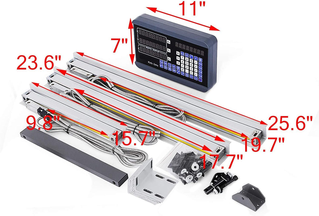3 Axis Digital Readout DRO Display 250mm+450mm+500mm Travel Length Linear Scale for Mill U411610